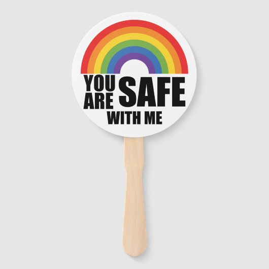 Je bent veilig bij mij LGBTQ Rainbow Pride Handwaaier (Voorkant)