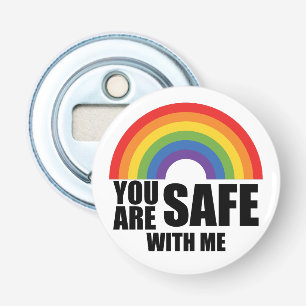 Je Bent Veilig Bij Mij LGBTQ Regenboog Trots  Button Flesopener