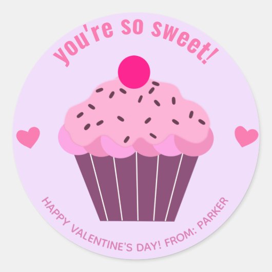 Je bent zo lief - Cute Cupcake Classroom Valentijn Ronde Sticker (Voorkant)