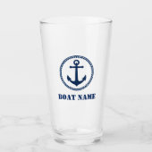 Je Boat Name Navy Blue Zee Anchor Glas (Voorkant)