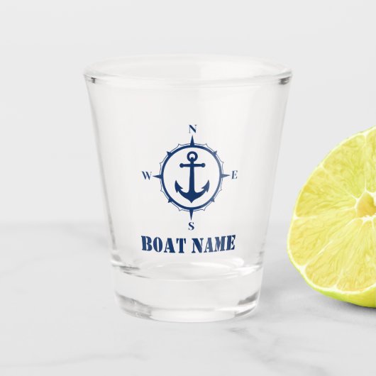 Je boot Name Navy Blue Compass Anchor Shot Glas (Voorkant)