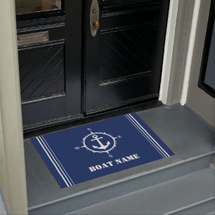 Je botnaam compass Anchor Navy Blue Entryway Deurmat