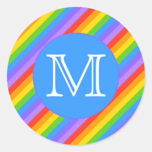 Je brief, regenboogstripes Monogram. Ronde Sticker