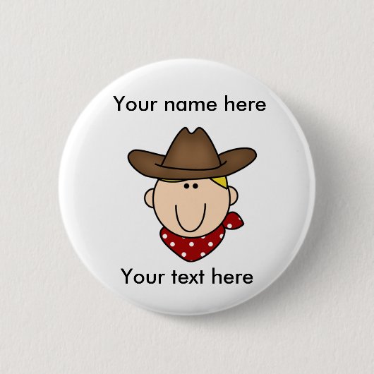 Je eigen blond cowboy aanpassen ronde button 5,7 cm (Voorkant)