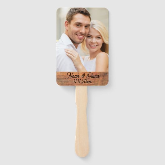 Je eigen foto Rustic Engaged Monogram Weddenschap Handwaaier (Achterkant)