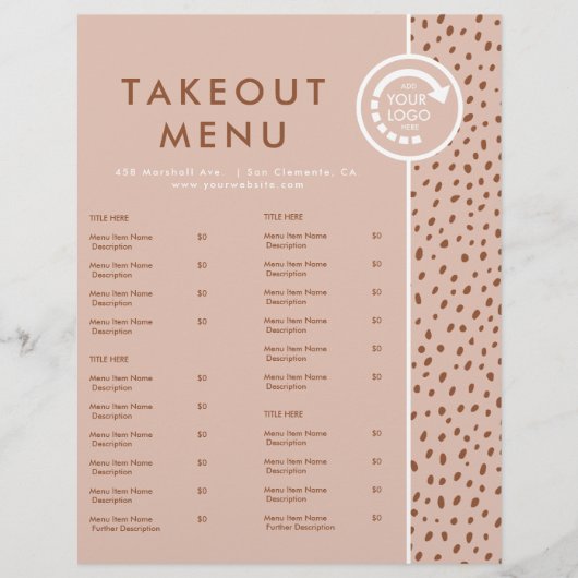 JE EIGEN LOGO Beige & Boho Bruin Afhaalmenu Flyer (Voorkant)