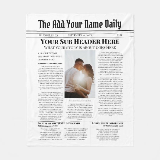 Je eigen nieuwsartikel op de voorpagina Persoonlij Fleece Deken (Voorkant)