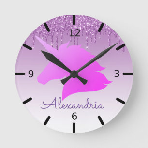 Je eigen Paars glitter Unicorn personaliseren Ronde Klok