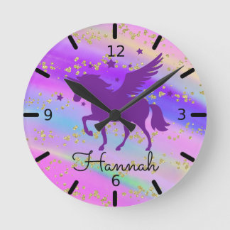 Je eigen Paars Unicorn personaliseren Ronde Klok