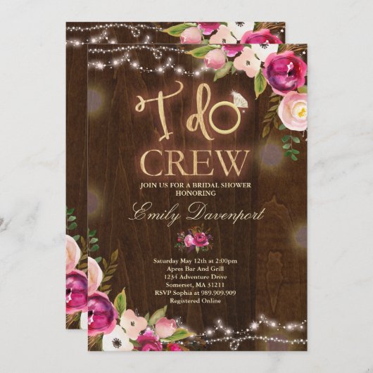 Je fais Crew Rustic Bridal Shower Invitation Flora (Devant / Derrière)