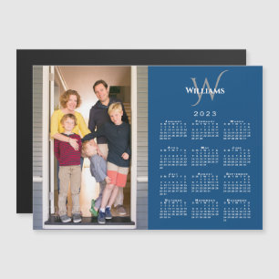 Je foto 2023 kalender monogram naam blauw magneet