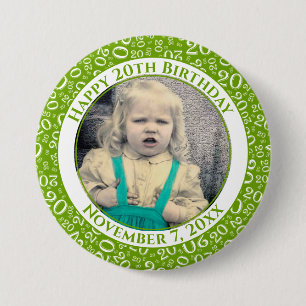Je Foto   20ste Verjaardag Willekeurig Nummer Groe Ronde Button 7,6 Cm