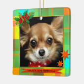 Je foto eerste kerst geruit keramisch ornament (Links)