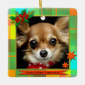 Je foto eerste kerst geruit keramisch ornament (Voorkant)