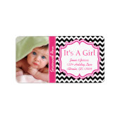 Je foto is een meisje dat PINK Trendy Zig Zag Etiket (Voorkant)