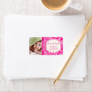 Je foto Nieuw Baby Het is een meisje Floral Etiket