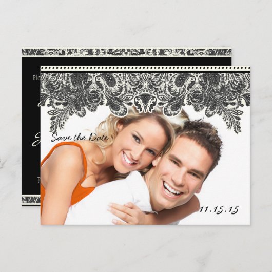 Je foto Paisley Peacock in Grey Save the Date Aankondigingskaart (Voorkant / Achterkant)