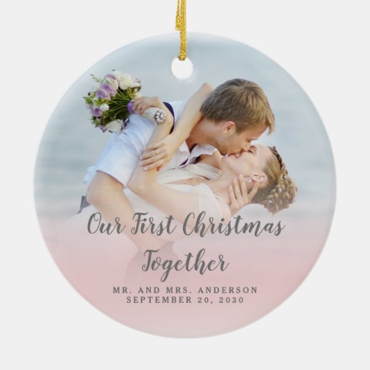 Je foto Passen getrouwd onze eerste kerstfeestdag Keramisch Ornament (Achterkant)