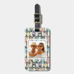 Je foto toevoegen Cute Hipster Cats Pattern Bagagelabel