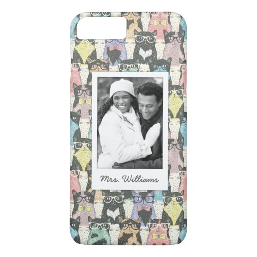 Je foto toevoegen | Cute Hipster Cats Pattern Case-Mate iPhone Case (Achterkant)