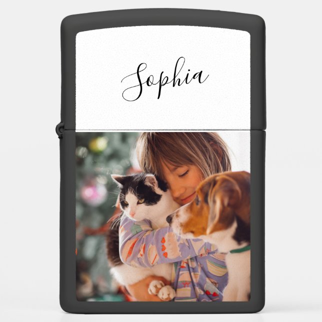 Je foto toevoegen | Gratis tekst Aangepaste Zippo  (Voorkant)