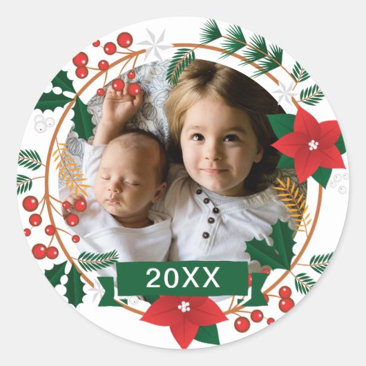 Je foto toevoegen | Vrolijk kerstfeest Ronde Sticker (Voorkant)