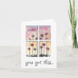 Je hebt dit, lach, Waterverf Flowers Art Kaart