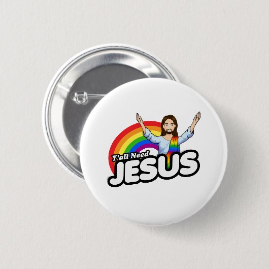 Je hebt Jezus nodig - Regenboog Jezus Ronde Button 5,7 Cm (Voorkant /achterkant)