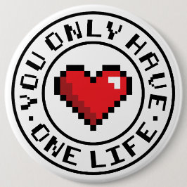 Je hebt maar één leven Pixel Heart-videogame Ronde Button 6,0 Cm