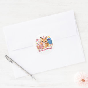 "Je hebt post" sticker, Lynx sticker, penvriend Ronde Sticker