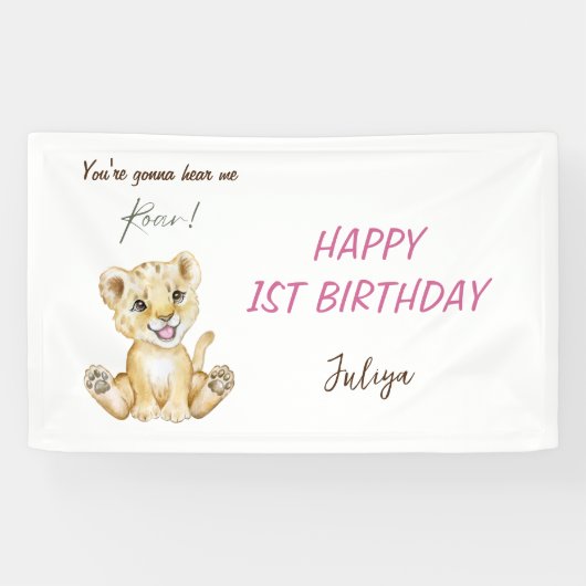 Je hoort me brullen roze verjaardag spandoek (Horizontaal)