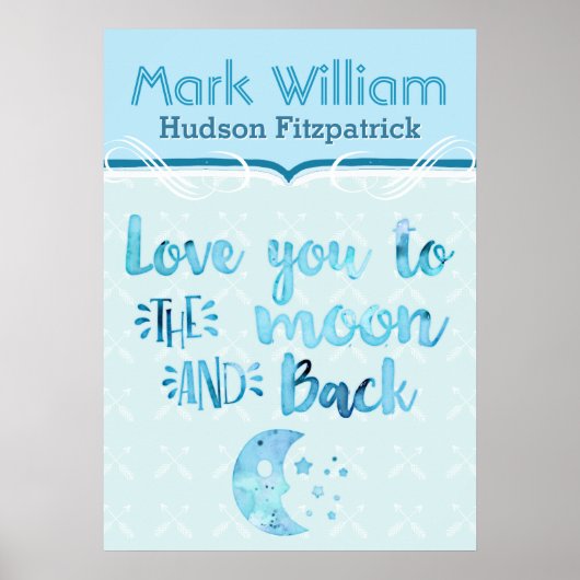 Je houdt van de Moon Blue Baby Nursery Poster (Voorkant)
