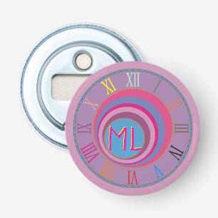 Je Initialen maken kunst roze Paars blauw kleurrij Button Flesopener
