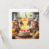 Je kind met apen, apenverjaardag kaart (Voorkant / Achterkant in situ)