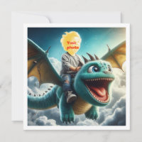 Je kind vliegt op een blauwe draak, drakenkaart