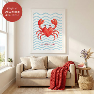 Je Knijpt Mijn Hart Waterverf Rode Krab Valentijn Poster