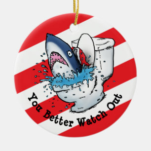 Je kunt beter uitkijken hoe toilet Shark Santa Str Keramisch Ornament