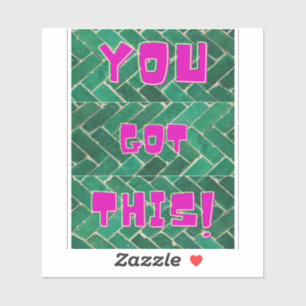 Je kunt het! Helder roze op groen patroon  Sticker