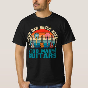 Je kunt nooit te veel gitaarmuziek grappig maken t-shirt