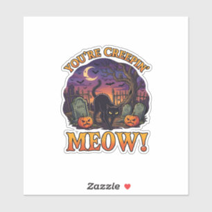 Je laat me schrikken Halloween Zwarte Kat Pompoene Sticker