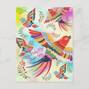 Je laat mijn hart zingen met volks kunst vogels ti briefkaart
