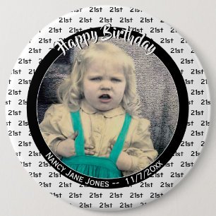 Je leeftijd en foto: Birthday Number Patroon Black Ronde Button 6,0 Cm