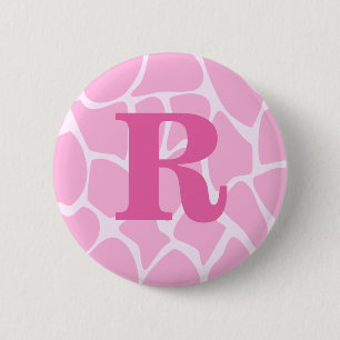 Je Letter Monogram. Personaliseer. Roze Giraffe Pa Ronde Button 5,7 Cm
