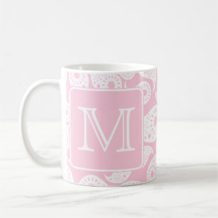 Je Letter Monogram. Roze Paisley Pattern. Koffiemok
