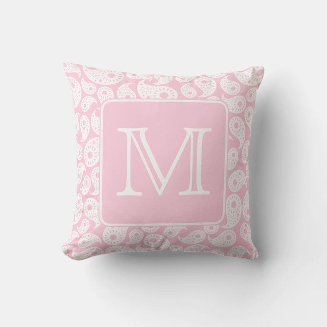 Je Letter Monogram. Roze Paisley Pattern. Kussen (Voorkant)