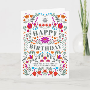 Je Logo Whimsical Folk Flowers Business Birthday Kaart