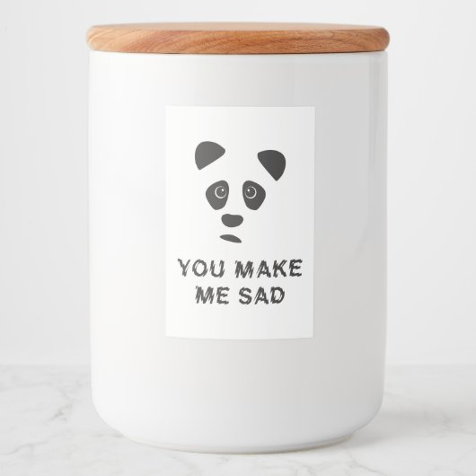 Je maakt me verdrietig. Sad panda. Voedselcontainer Etiket (Voorkant)