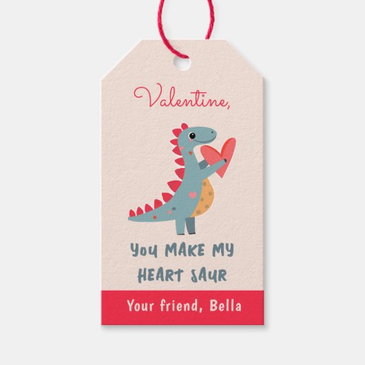 Je maakt mijn Hart Saur Dinosaur Pun Valentijn Cadeaulabel (Voorkant)