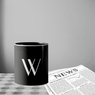Je monogram in zwart-wit tweekleurige koffiemok