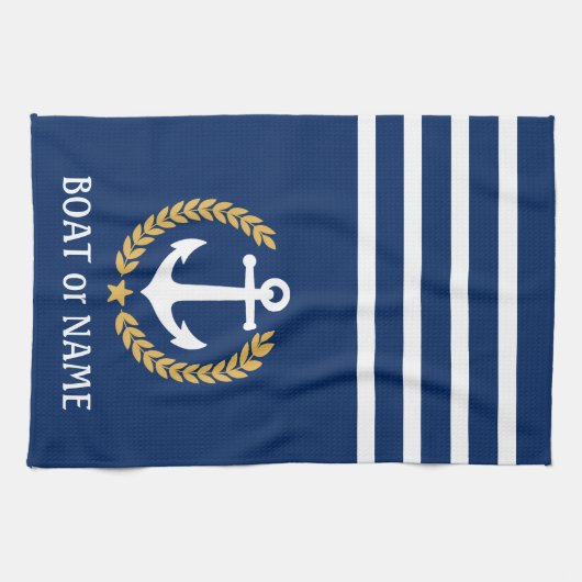 Je naam Anchor Gold Style Laurel Blue Theedoek (Horizontaal)